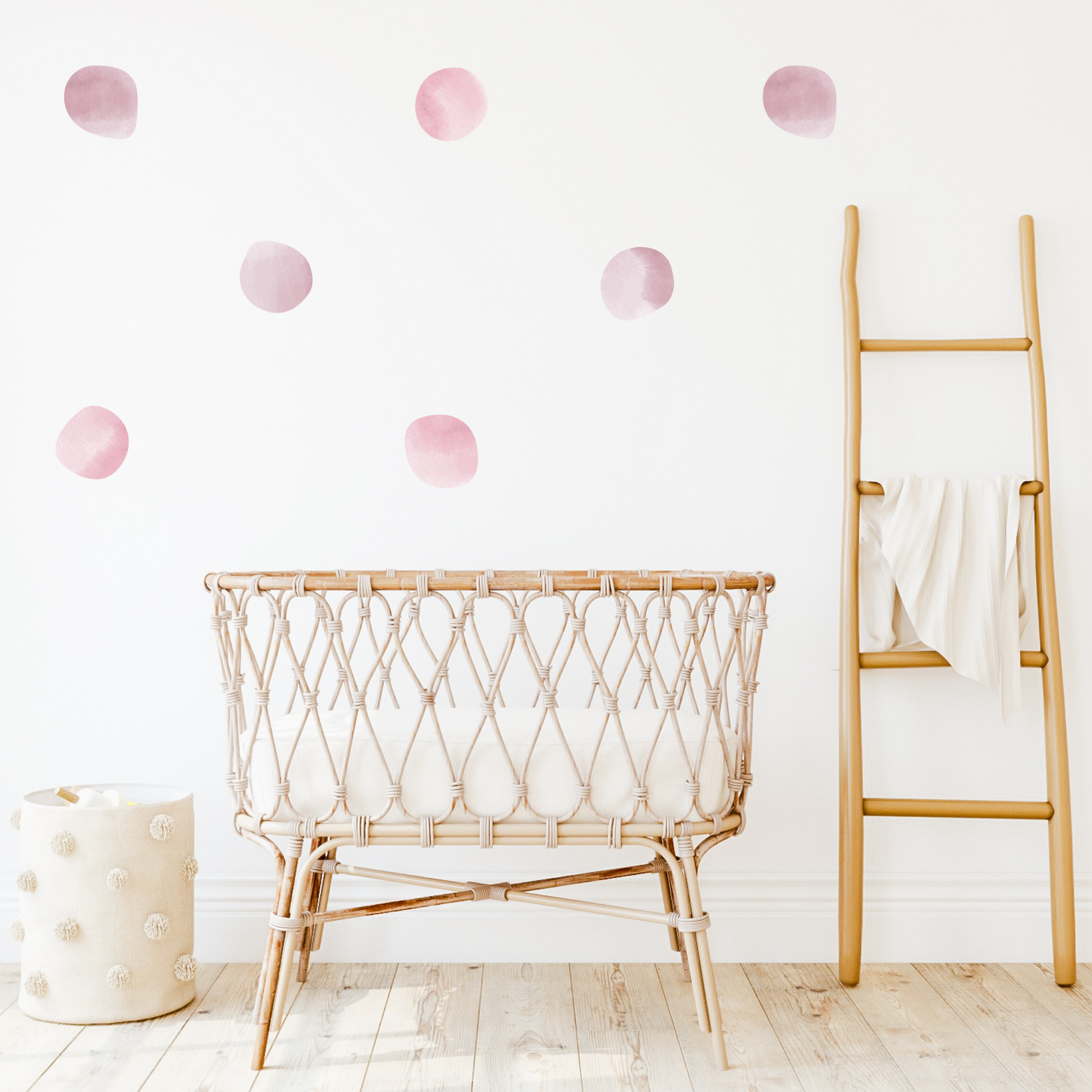 Pink dot/spot decals.  Non-toxic, eco-friendly, reusable wall stickers. Australian made.