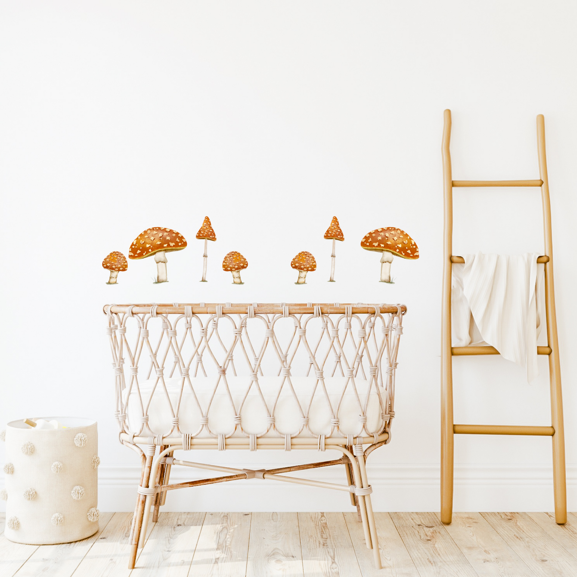 A set of toadstool wall decals in various sizes. Non-toxic reusable wall stickers. Australian made.