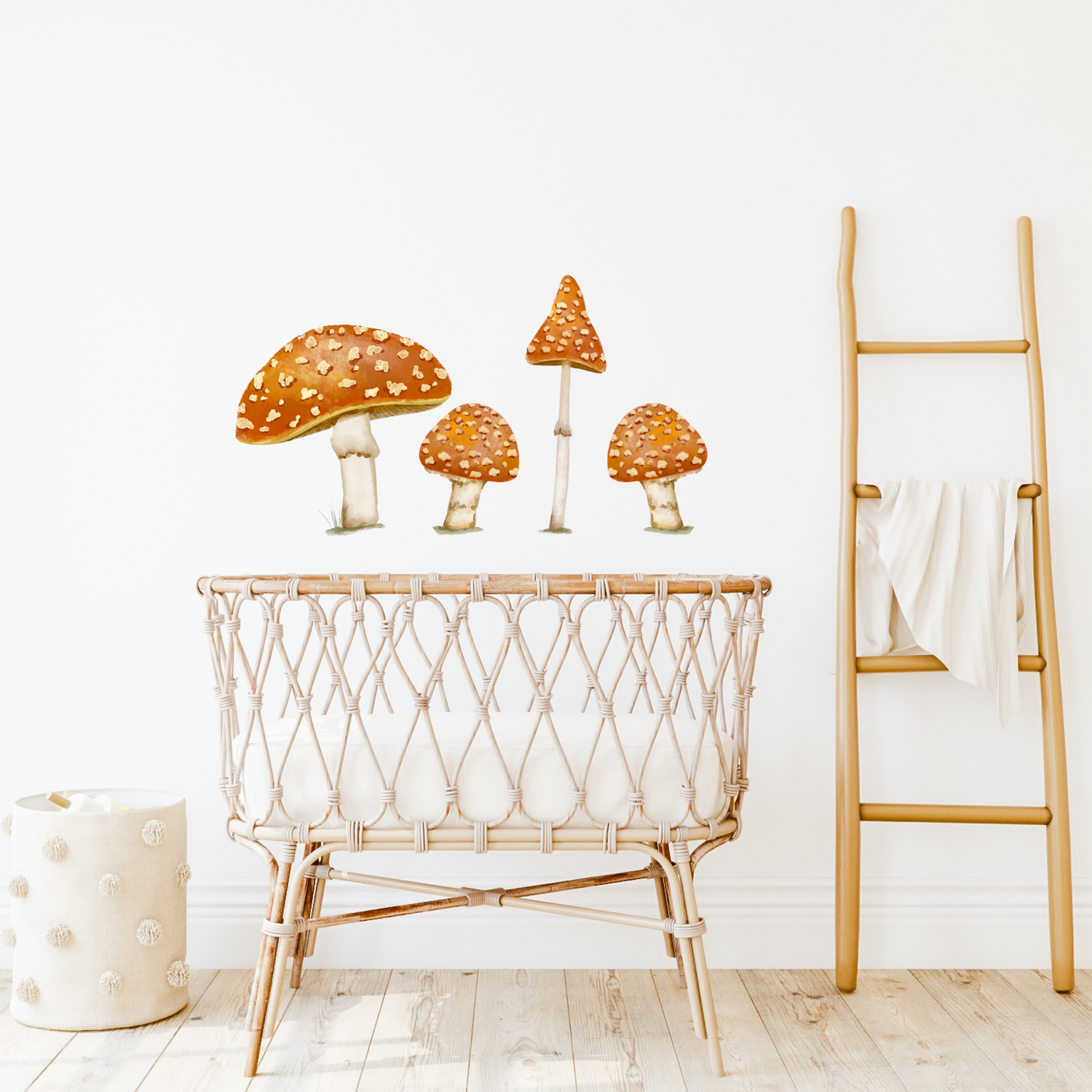 A set of toadstool wall decals in various sizes. Non-toxic reusable wall stickers. Australian made.