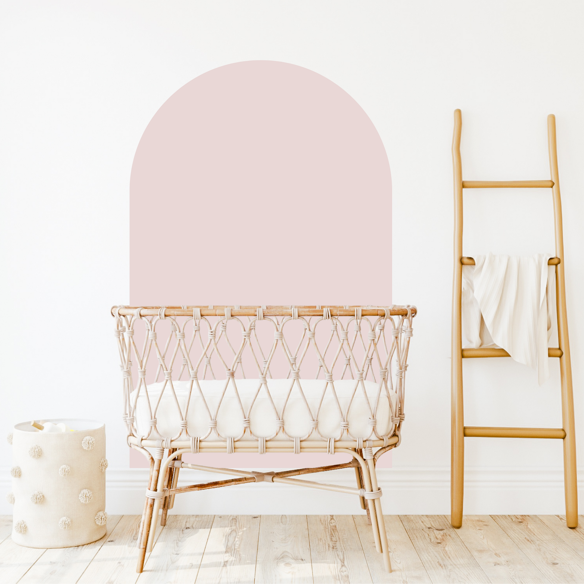 A pink arch wall decal on a white wall. Non-toxic, eco-friendly, reusable wall stickers. Australian made.